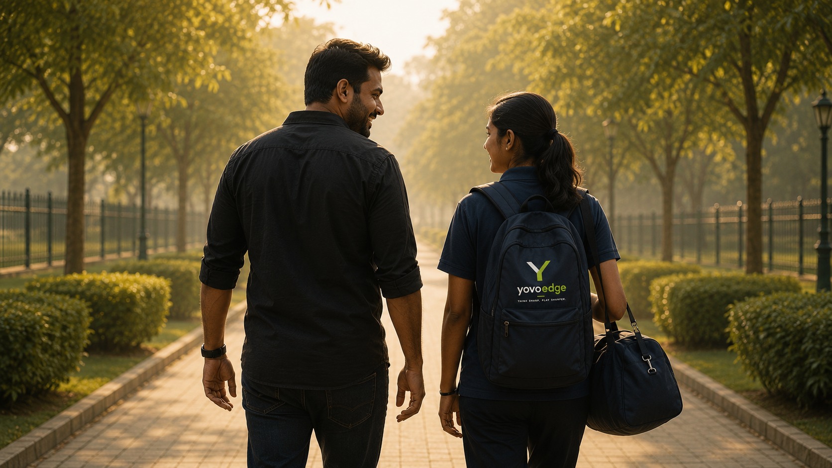 A father and daughter walking together at sunset
